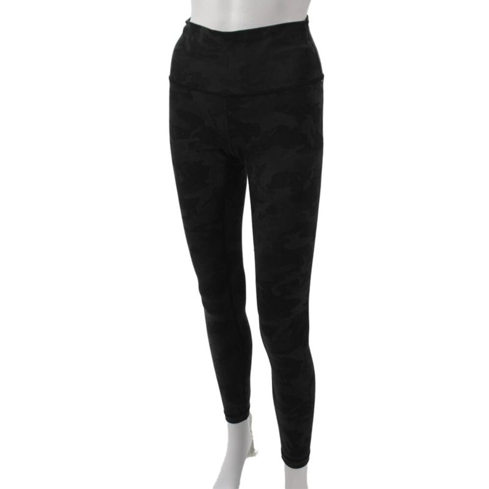 Lululemon Womens Ankle Camo Nylon Leggings Black Pull On Size 6 - Picture 2 of 4